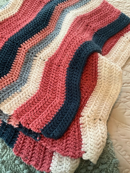 Other - Handmade Afghan Crochet navy, mauve, white, pink blue zig zag stitch 41x46